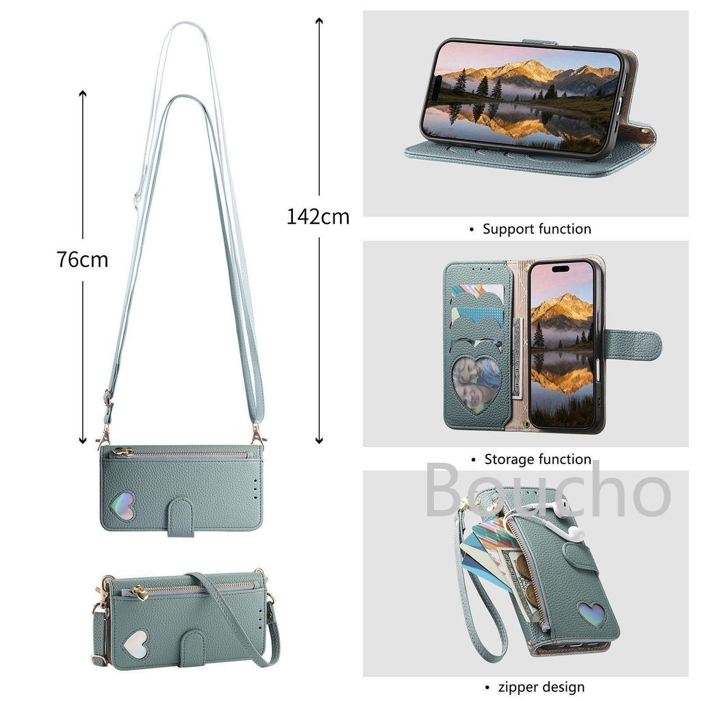 Ốp lưng cho Honor X9D X7D X9C X7C X5C Plus X9B 400 200 90 Smart Magic 8 7 Lite Pro 4G 5G Vỏ tình yêu Ví dây kéo da dễ thương Vỏ điện thoại Vỏ lật có khe cắm thẻ Dây đeo dài