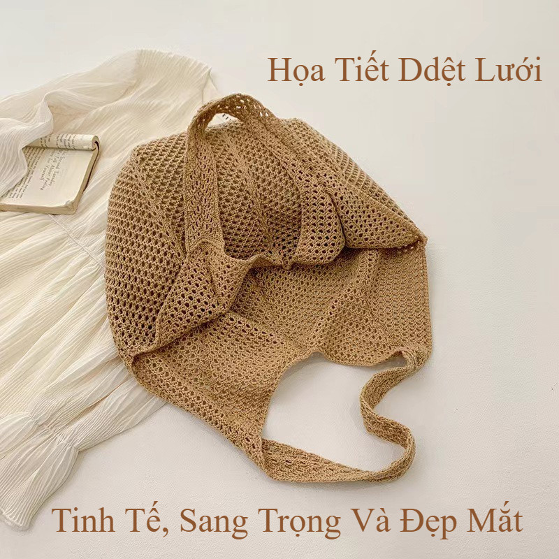 Túi Lưới đan Cài Hoa,Túi Cói Đi Biển Nữ đeo Vai Hàn Quốc Cao Cấp,Size Lớn Đựng Đồ Thoải Mái,Kỳ Nghỉ