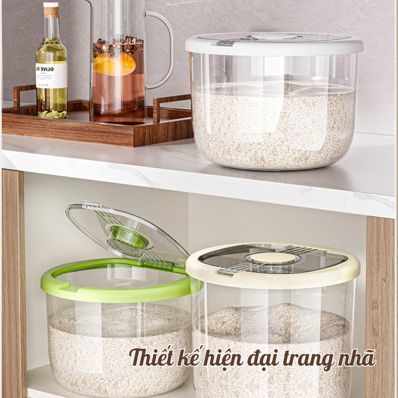 Thùng Đựng Gạo Nắp Lật Kín Khí Cao Cấp – Hộp Đựng Gạo Nhựa Trong Kèm Cốc Đong Tiện Lợi, Chống Ẩm Mốc