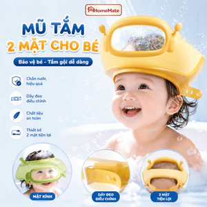 Mũ Gội Đầu Cho Bé HomeMate Chống Nước Vào Mắt Tai, Nón Tắm Silicon Điều Chỉnh 0-15 Tuổi Đeo 2 Mặt