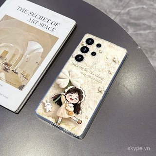 Ốp Điện Thoại Mới Màu Trắng Cỏ Ba Lá Bé Gái Thích Hợp Cho Samsung A13 A05 A03 S23 S24 S25 ULTRA S22 S23PLUS S24PLUS A02S A12 A06 S23ULTRA Vỏ Bảo Vệ Chống Sốc