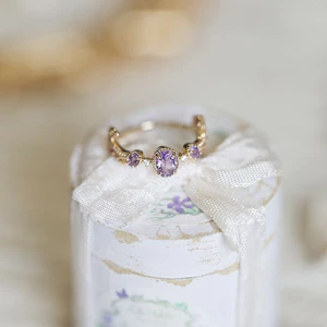 Nhẫn nữ đa năng khí chất thời trang màu tím zircon hoa