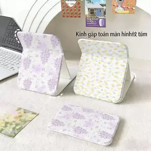 Gương trang điểm gấp họa tiết hoa nhỏ pastel, kiểu nhẹ nhàng tiện dụng trên bàn