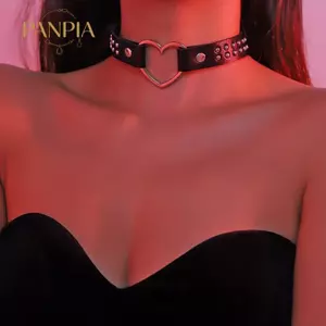 PNPIA- Y2K Punk Gothic Heart Stud Da PU Choker Nelace Cho Nữ - Gợi Cảm Không Mạ Trang Sức Hàng Ngày