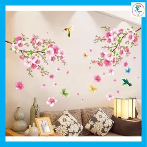 "Decal dán tường hoa đào đỏ cho ngày Tết thêm rực rỡ"