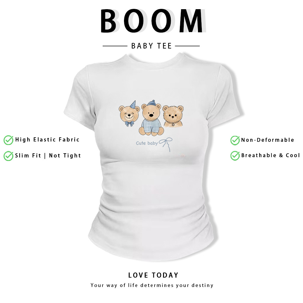 BOOM Áo Baby Tee Nữ Cotton Ôm Body-Áo Thun Ngắn Tay Y2K In Hình PhongCách Mùa Hè, Cổ Tròn Hàng Đầucách hàn quốc phongV91