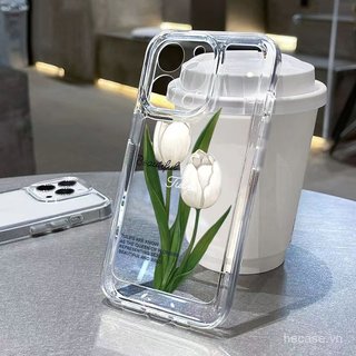 Ốp điện thoại trong suốt trong suốt Tulip trắng Thích hợp cho iPhone 17 16 15 promax xs xr 14promax 13 12 11 pro max 12promax 15plus 16promax 17pro Ốp chống sốc