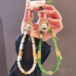 Mới Phong Cách Trung Quốc Tre Điện Thoại Di Động Dây Chuyền Cổ Tay Ngắn ins Phong Cách Trung Quốc Hợp Thời Trang Gấu Trúc Pha Lê Mặt Dây Chuyền Niche Tinh Tế