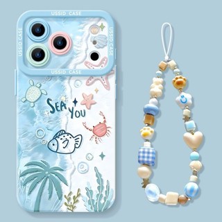 Trường Hợp Cá Biển Màu Xanh+dây Buộc Cho iPhone 17 16 15 14 13 12 11 Pro Max X Xr Xs Max 7 8 Plus SE2020