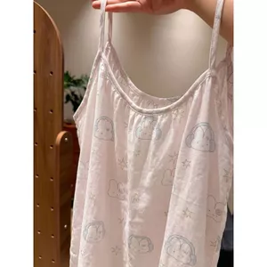 Váy ngủ đeo chéo hoạt hình ngọt ngào mùa hè Thoải mái thân thiện với da Kích thước lớn Mặc bên ngoài Váy gia đình