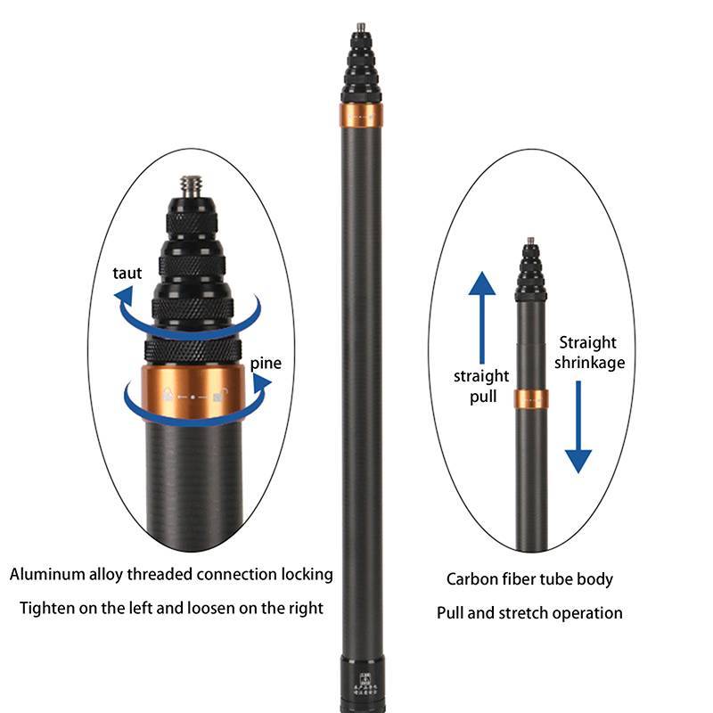 MUQV 3M Sợi Carbon Vô Hình Phiên Bản Mở Rộng Selfie Sti Có Thể Điều Chỉnh Cực Nối Dài Cho Máy Ảnh Toàn Cảnh Insta360 Camera Hành Động n
