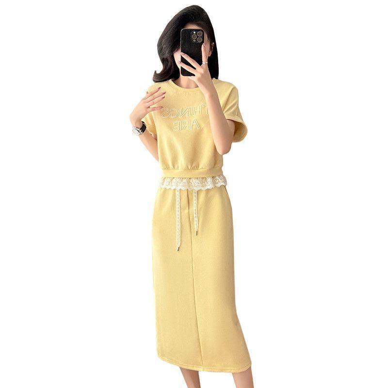 [Seckill trong thời gian có hạn] Bộ đồ váy thể thao thông thường dành cho nữ Mùa hè Phong cách mới Áo thun ren dáng rộng Bộ đồ hai mảnh