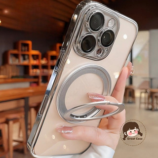 Xoay 360 Từ Giá Đỡ Trong Suốt Ốp Lưng Điện Thoại Xiaomi Poco F7 F6 F5 F4 GT F3 F2 MI 11 Ultra 11i 11X 11T 10T 9T Pro Lite 10i 5G 4G Mạ Bạc Vỏ Mềm Đơn Giản