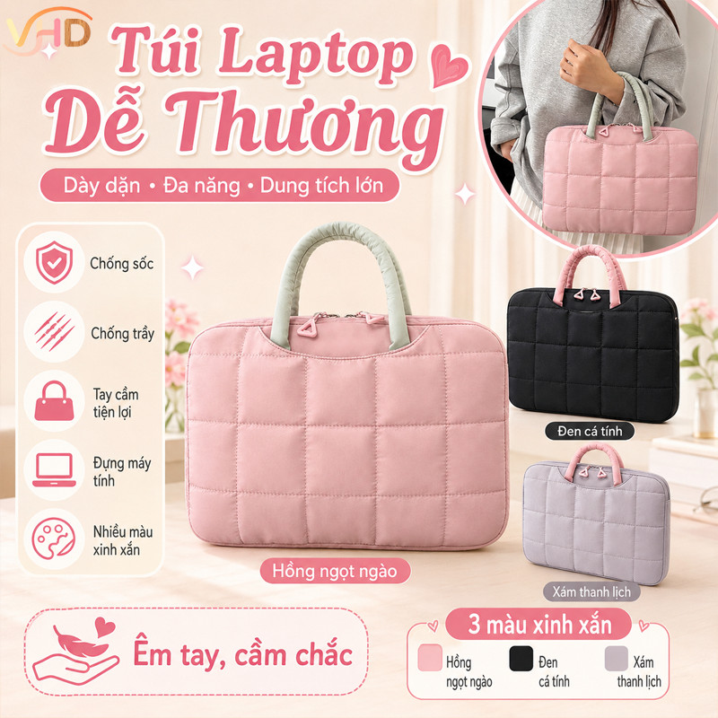 Túi Laptop Dễ Thương – Dày Dặn, Đa Năng, Dung Tích Lớn – Chống Sốc, Chống Trầy – Tay Cầm Tiện Lợi – Đựng Máy Tính