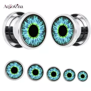 AqToCna Thép không gỉ Mắt Xanh Cắm Tai Đường Hầm Bông Tai Đồng Hồ Đo Mở Rộng Cơ Thể Xuyên AqToCna
