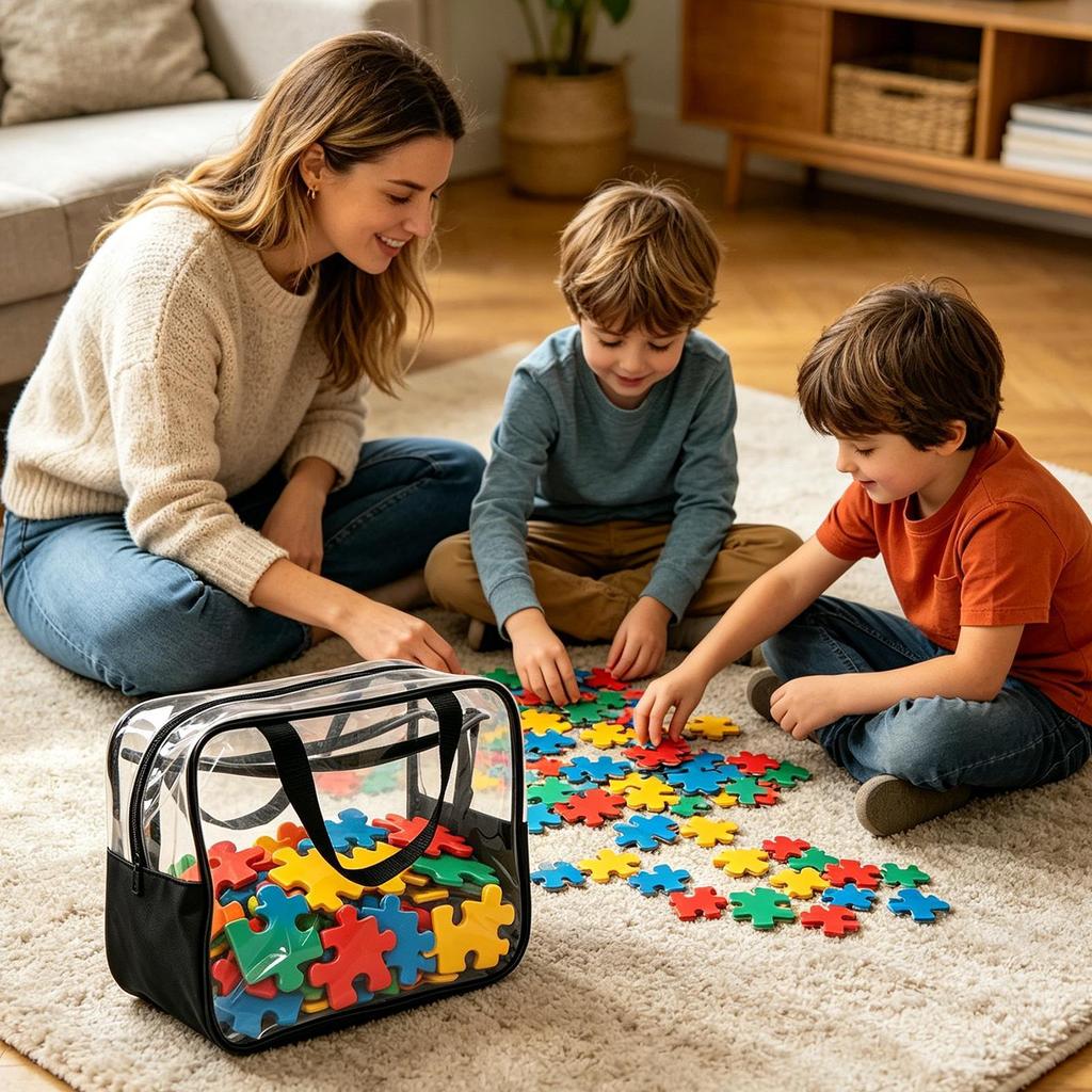 Túi đựng đồ chơi trong suốt PVC Túi khóa kéo chống thấm nước Hộp đựng đồ chơi bảng, Khối xây dựng, Câu đố mueadsyvn