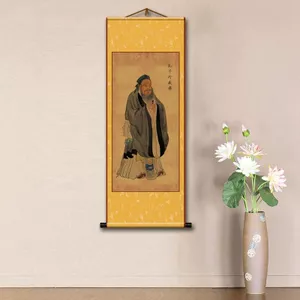 Khổng Tử Laozi Mengzi Zhongtang Chân Dung Tranh Pha Lụa Cuộn Trường Mẫu Giáo Lớp Học Tranh Trung Quốc Trang Trí Tranh 5.26