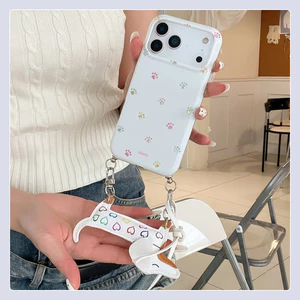Dành Cho iPhone 17 Pro Max 16 15P Họa Tiết Chân Chó Dễ Thương Màu Trắng Mềm TPU Chống Trầy Xước Vỏ Điện Thoại Với Dachshund Puppy Mặt Dây Chuyền Bảo Vệ Chống Sốc Vỏ Chống Rơi