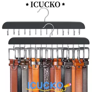 Giá để đồ chống trượt ICUCKO, Giá treo đai móc đa chức năng 14 / 16 / 20, Tiết kiệm không gian Móc treo đai gia dụng bằng gỗ