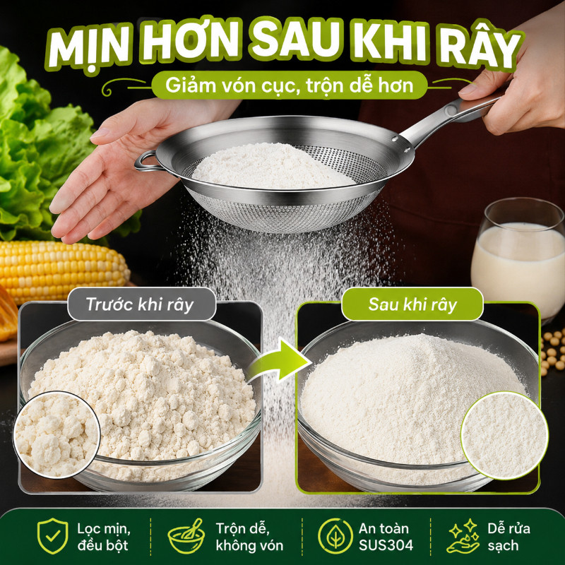 Rây Lọc Lưới Inox 304 Cao Cấp Bền Đẹp Để Lọc Cháo Sữa Đậu Rây Bột Dùng Trong Bếp Nấu Ăn