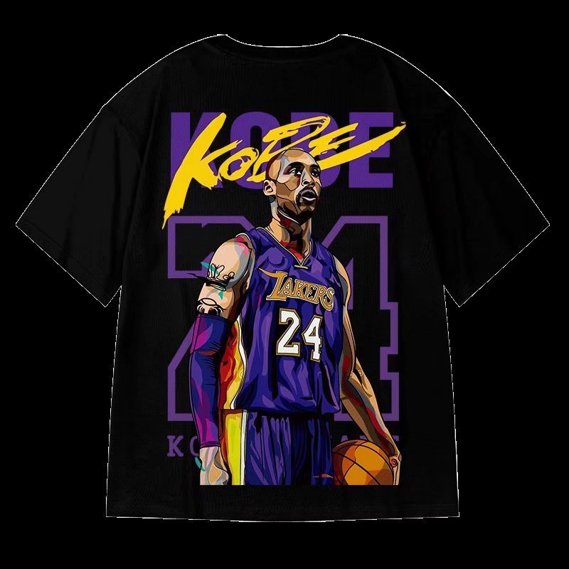 Kobe Bryant 24 Tribute Áo thun dạo phố ngoại cỡ dành cho nam - Áo thun thường ngày phong cách Hip-Hop đô thị