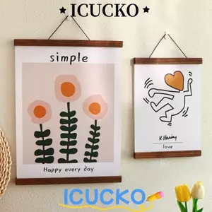 Móc treo áp phích từ tính ICUCKO, Khung gỗ lắp đặt dễ dàng có thể điều chỉnh, trưng bày nghệ thuật Thiết kế từ tính Tác phẩm nghệ thuật Móc treo tường nghệ thuật