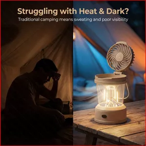 ST2 2 trong 1 Cắm Trại Đèn Lồng Quạt Sool Gió Và Ánh Sáng Sáng Cho Đèn Lồng Tay Ban Đêm Hoàn Hảo TS2