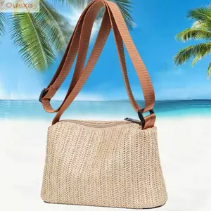 Túi đeo vai OUSXA, Túi cói ống hút dệt đa năng, Túi đi biển đơn giản thời trang dành cho nữ