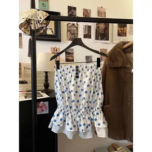 Milyfashion Pure Desire Chấm Bi Nhiều Lớp Puffy Bud Tương Phản Màu Khâu Ống Top Phong Cách Mới Khâu Gợi Cảm Phiên Bản Hàn Quốc Phù Hợp Với Y