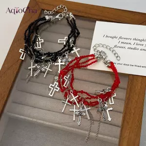AqToCna Nhiều Lớp Thời Trang Đính Hạt Dây Chuyền Chữ Thập Vòng Tay Cho Wen Nam Hip Hop Punk Đảng Trang Sức Quà Tặng AqToCna