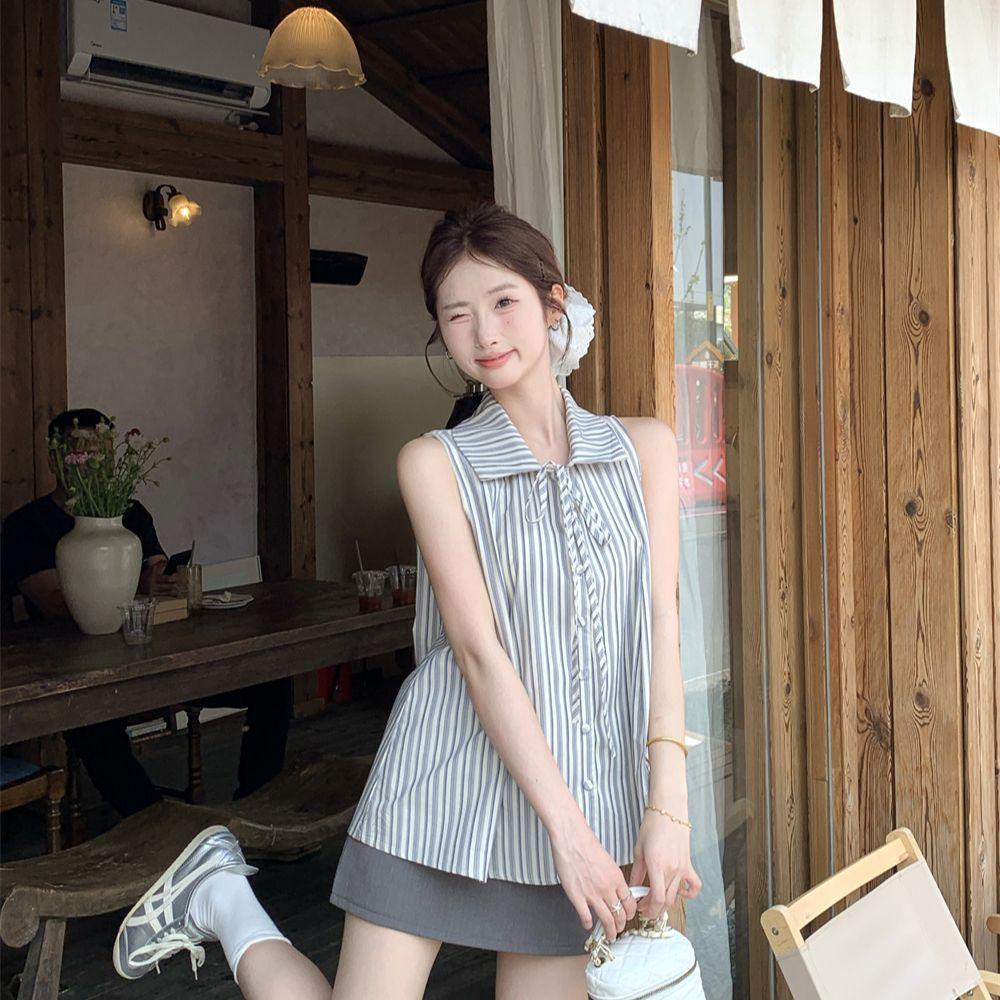 [Giảm giá 50%] Áo sơ mi nơ sọc cao cấp kiểu Pháp mùa hè Phong cách mới Slimer Look Commuter Top