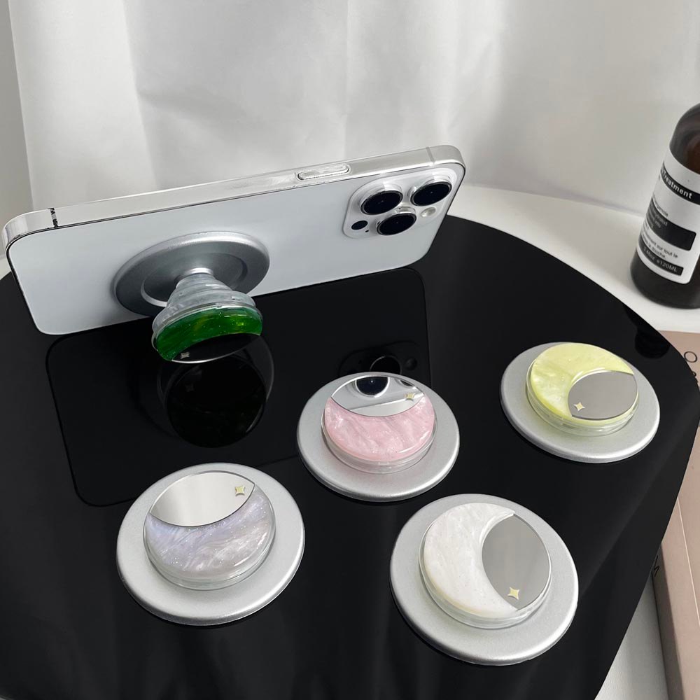Popsocket Gương Họa Tiết Lưỡi Liềm Nam Châm Có Thể Gập Lại Giá Đỡ Điện Thoại Nam Châm