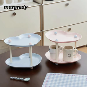 Giá đựng cốc nước MARGREDY, Giá đựng đồ để bàn màu kẹo Ins Style, Giá đựng mỹ phẩm tiết kiệm không gian 2 lớp đa chức năng Giá đựng đồ để bàn