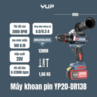 Máy Khoan Pin Động Lực YUPAI YP20 DR13B Pin 20V Đầu Kẹp 13MM 3 Chức Năng- Khoan, Bắt Vít, Đảo Chiều, Chính Hãng