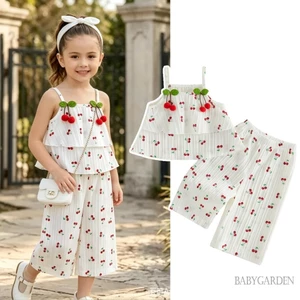 Bộ 6m-4y Bé Gái Mùa Hè Không Tay Dễ Thương In Hình Anh Đào Lớp Viền Áo Và Quần Eo Co Giãn