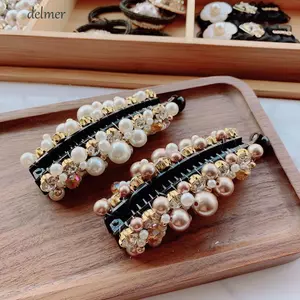 DELMER Tóc Cua Nữ Kẹp Tóc Nhựa Thời Trang Bé Gái Mũ Ngọc Trai Chuối Kẹp