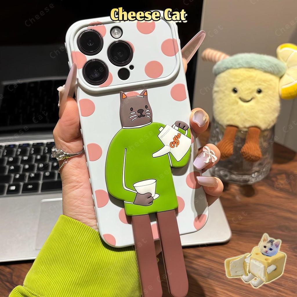 Ốp điện thoại di động hình mèo chấm bi phong cách Hàn Quốc cho iPhone dành cho iPhone 14 13 12 11 15 Plus 16 17 Pro Max