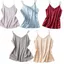 WEETW Spaghetti Dây Đeo Top, Áo hai dây nữ cổ chữ V không tay mùa hè, Màu trơn Rời Stain Silk Nữ Đế Áo Vest Nội thất nữ