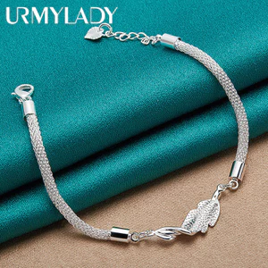 URMYLADY Bạc 925 Dây Xích Cá Vòng Tay Nữ Cưới Đính Hôn Tiệc Trang Sức Thời Trang