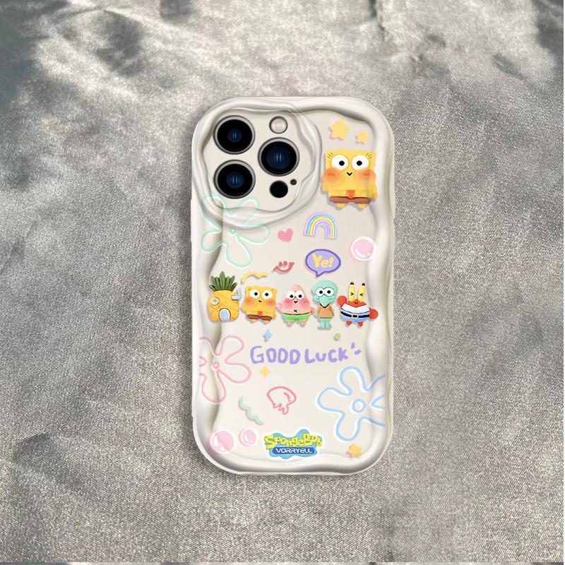 Thích Hợp Cho iPhone 17 16 15 14 13 12 11 Pro Max Plus 17 AIR 3D Wave Mềm TPU SpongeBob SquarePants Vỏ Điện Thoại Chống Sốc