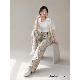 DADULILY Quần Jean Nữ Ống Rộng Cạp Cao In Hoa Cà Vạt Của Mỹ