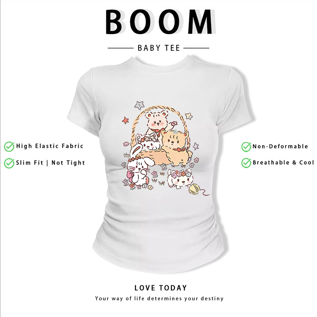BOOM Áo Baby Tee Nữ Cotton Ôm Body-Áo Thun Ngắn Tay Y2K In Hình PhongCách Mùa Hè, Cổ Tròn Hàng Đầucách hàn quốc phong079