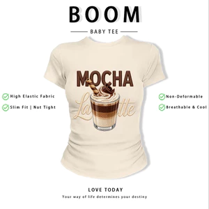 BOOM Áo Baby Tee Nữ Cotton Ôm Body-Áo Thun Ngắn Tay Y2K In Hình PhongCách Mùa Hè, Cổ Tròn Hàng Đầucách hàn quốc phong100