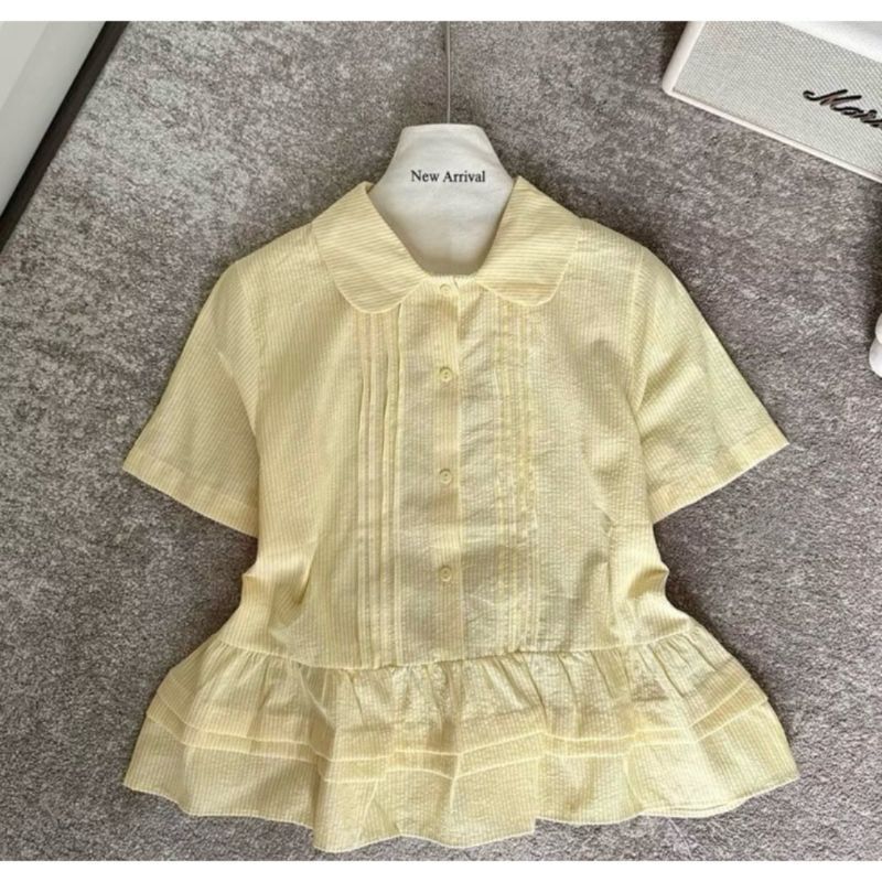 Áo sơ mi kẻ cổ sen xếp ly dáng xoè nhẹ tiểu thư M6029