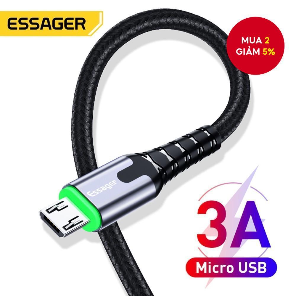 Dây Cáp Sạc Dữ Liệu micro usb 3a essager Sạc Nhanh Có Đèn led 3a Cho Điện Thoại