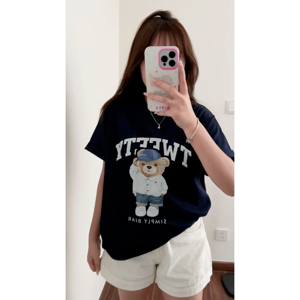 （Giao hàng 24h）Angela Áo Thun Nam Nữ Local Brand Tweety Simply Bear Unisex Premium Cotton 220GSM#1