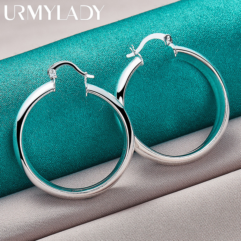 URMYLADY Bạc 925 Tròn Mịn Vòng Bông Tai Tai Vòng Tai Cho Nữ Thời Trang Quyến Rũ Cưới Đính Hôn Trang Sức