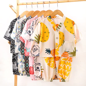 Trẻ Em Cotton Lụa Bộ Đồ Ngủ Cotton Nhân Tạo Điều Hòa Không Khí Quần Áo Bé Trai Bé Gái Cotton Lụa Nhà Quần Áo Hai Mảnh Quần Áo Trẻ Em