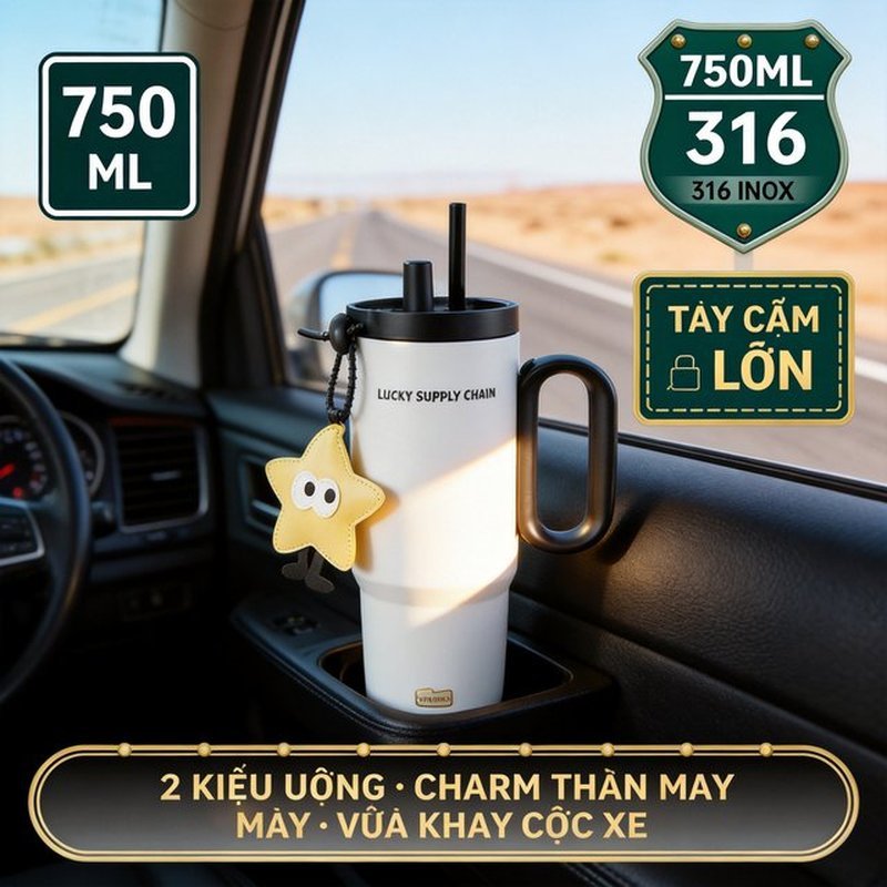 Road Trip Essential Bình Giữ Nhiệt 316 Inox 750ml Tay Cầm Lớn 2 Kiểu Uống Ống Hút + Uống Trực Tiếp Giữ Nóng Giữ Lạnh Xe Hơi Văn Phòng