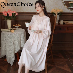 Phụ Nữ Mềm Mại Dài Tay Lưới Cotton Váy Bộ Đồ Ngủ Vintage Váy Ngủ Nữ Váy Ngủ Đồ Ngủ